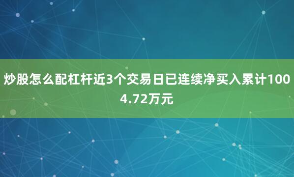 炒股怎么配杠杆近3个交易日已连续净买入累计1004.72万元